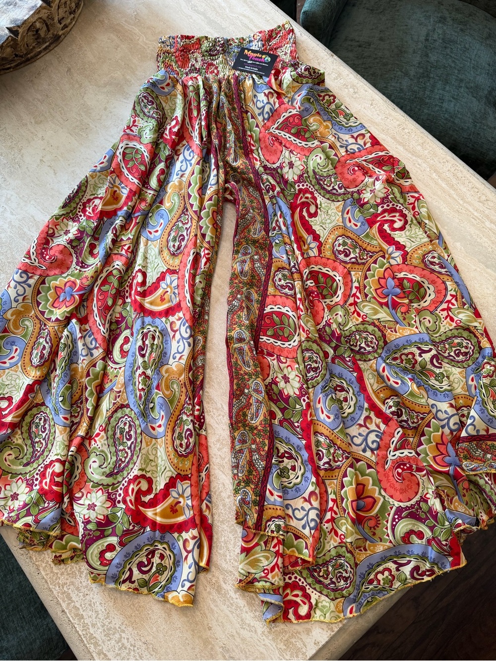 Boho Palazzo Red Multi Paisley Wide-Leg Pants